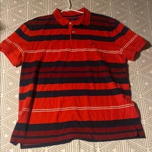 Nautica Men's Red Striped Polo Shirt‎